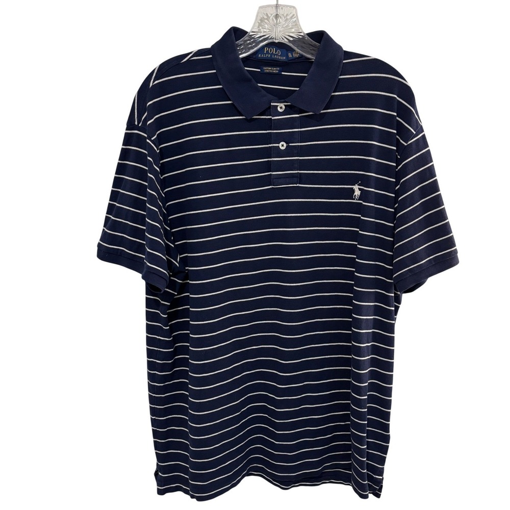 Polo Ralph Lauren Slim Fit Shirt Men XL Stretch Blue Striped Coastal Preppy